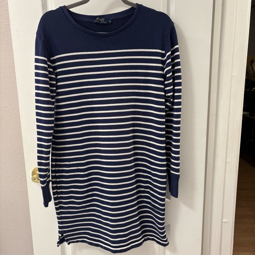Polo by Ralph Lauren Navy White Striped Knit Tunic Longline Preppy Nautical sz M